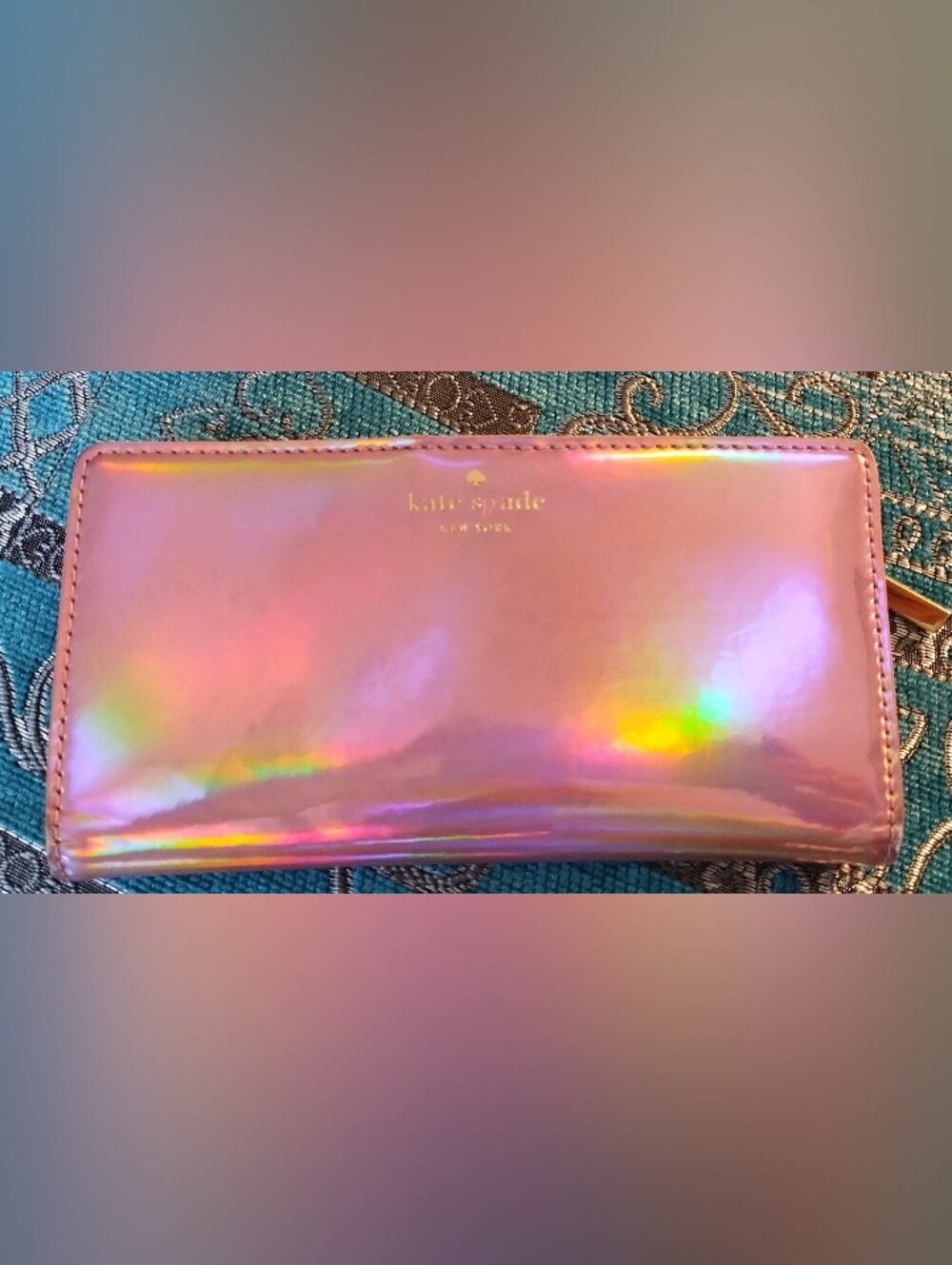 Kate Spade Pink Holographic Wallet With Storybook Lining